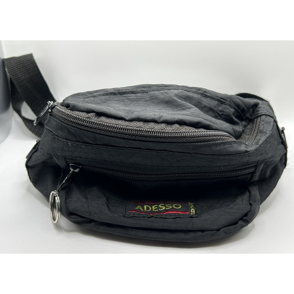 Adesso Sport‎ Fanny Pack Black 4 Pocket Logo Design Vintage 1990s